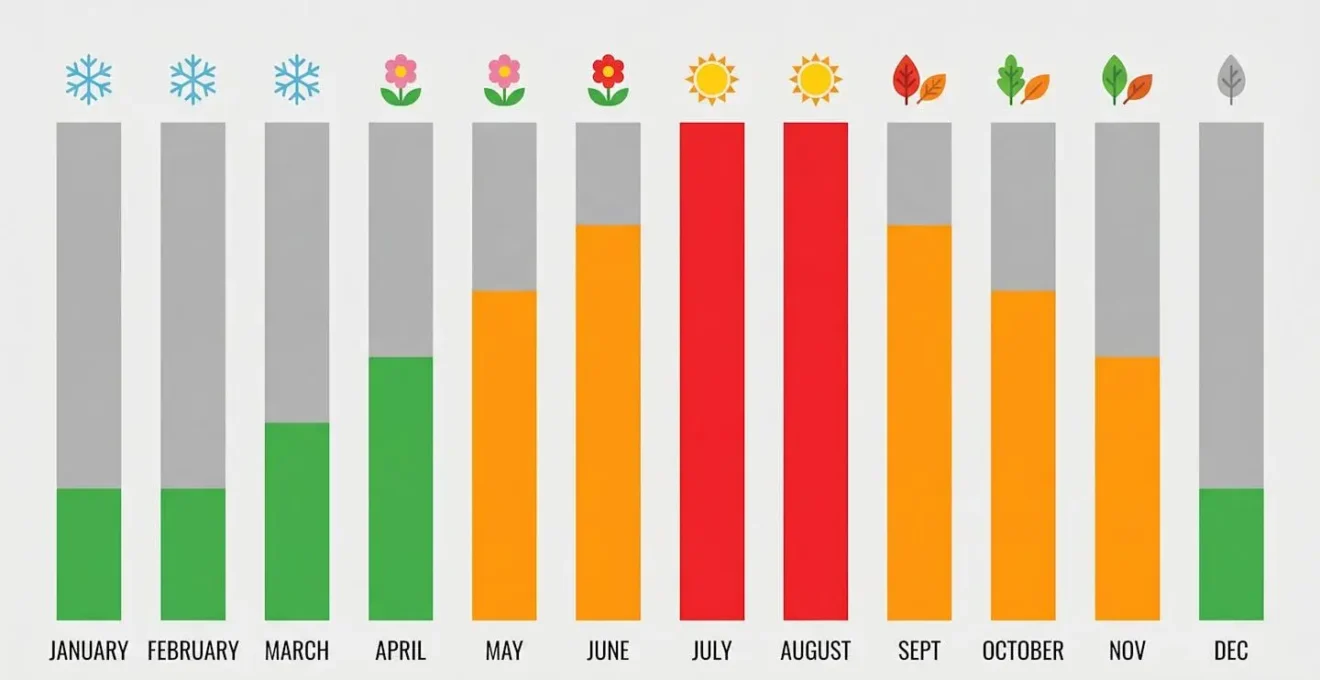 Calendrier annuel des tarifs hôteliers à Morzine avec variation saisonnière.